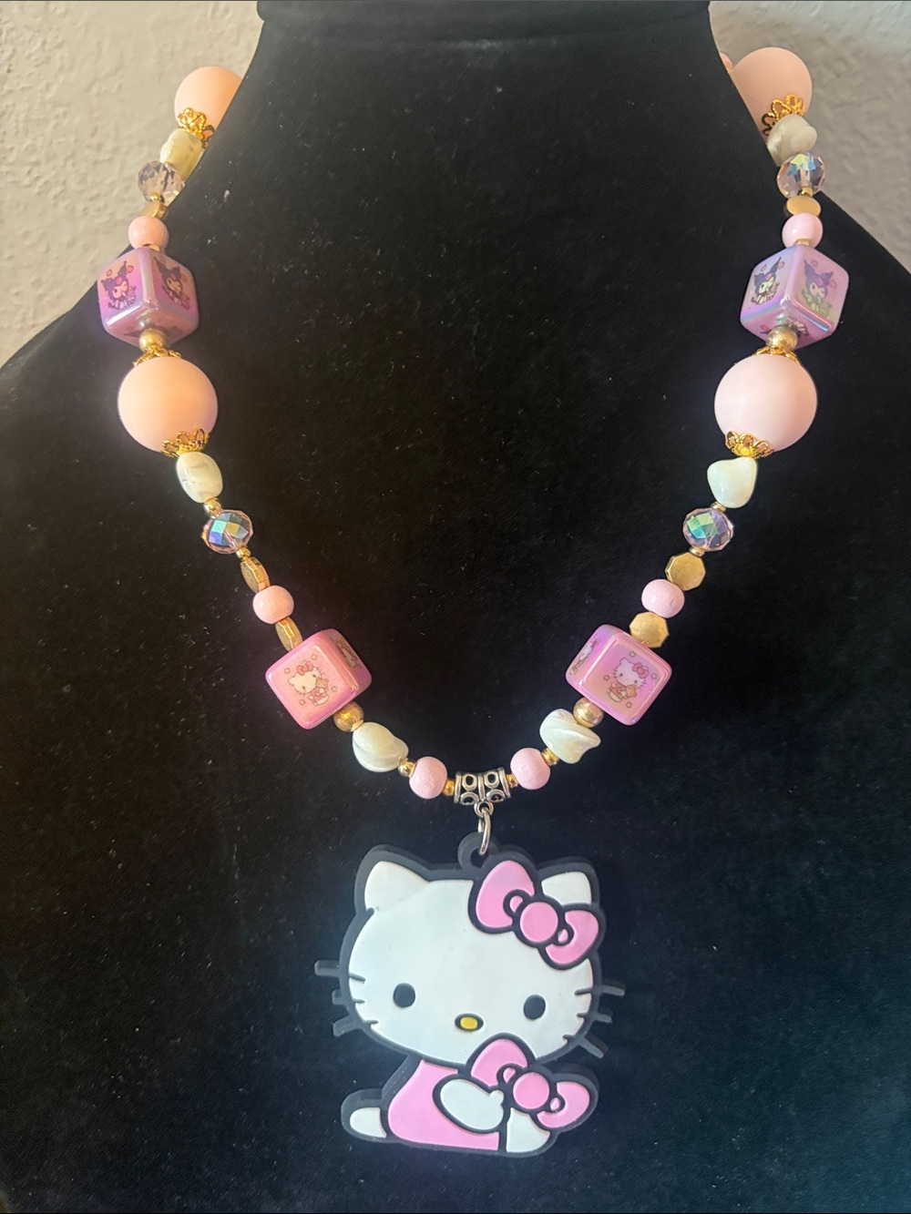 Hello Kitty Pink Beaded Kids Necklace with Character Pendant